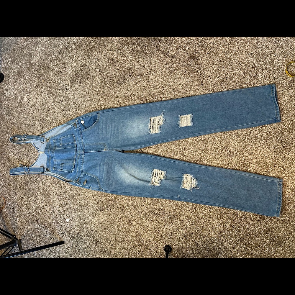 New!  Trendy Classic Distressed Denim Overalls